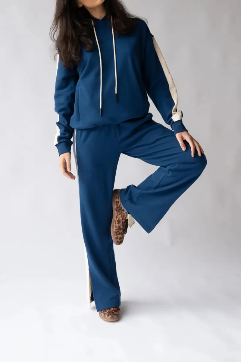 Dark Blue Classic Drawstring Breathable Loose Hoodie