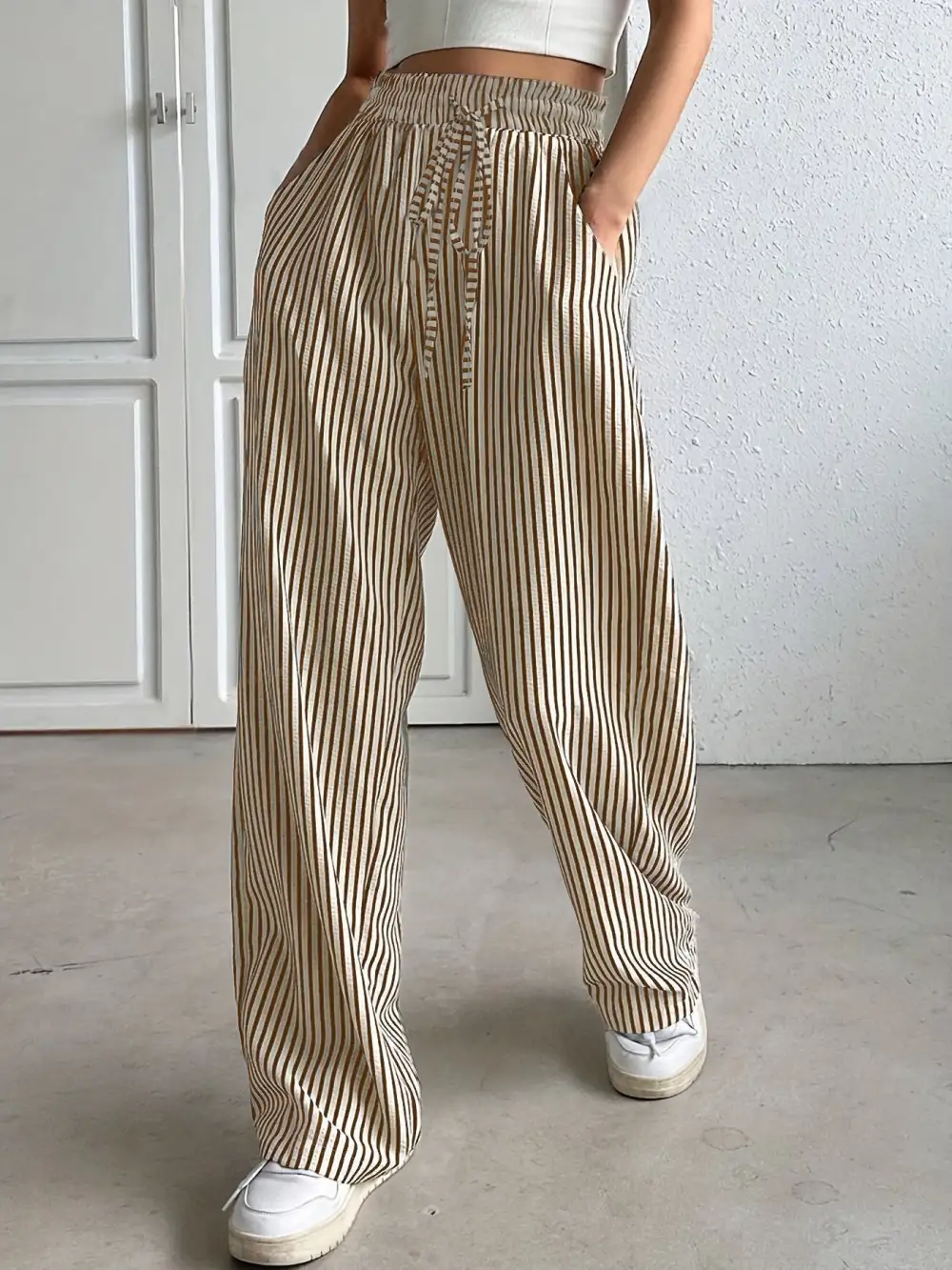 Wide Leg Striped Trousers