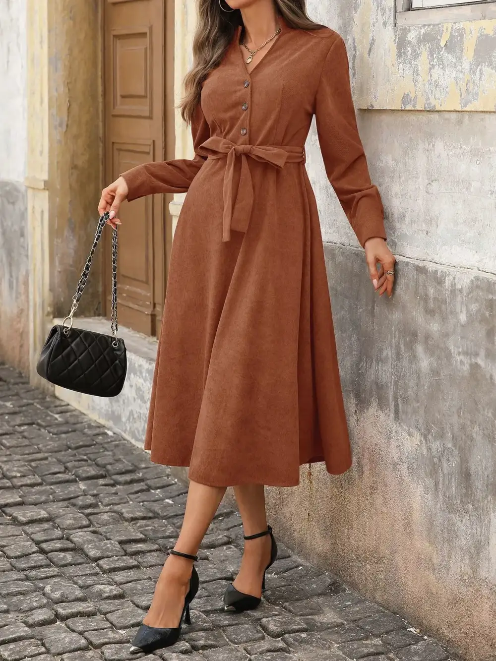 Elegant Long Sleeve Midi Dress