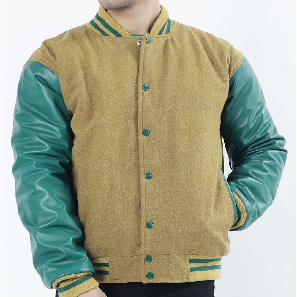 Natural Contrast Wool Varsity Jacket