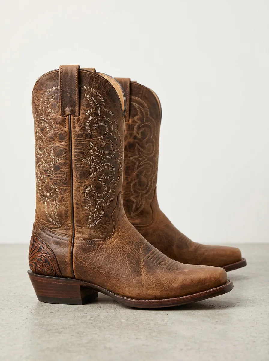 Trail Embroidered Distressed Trail-Look Western Boots