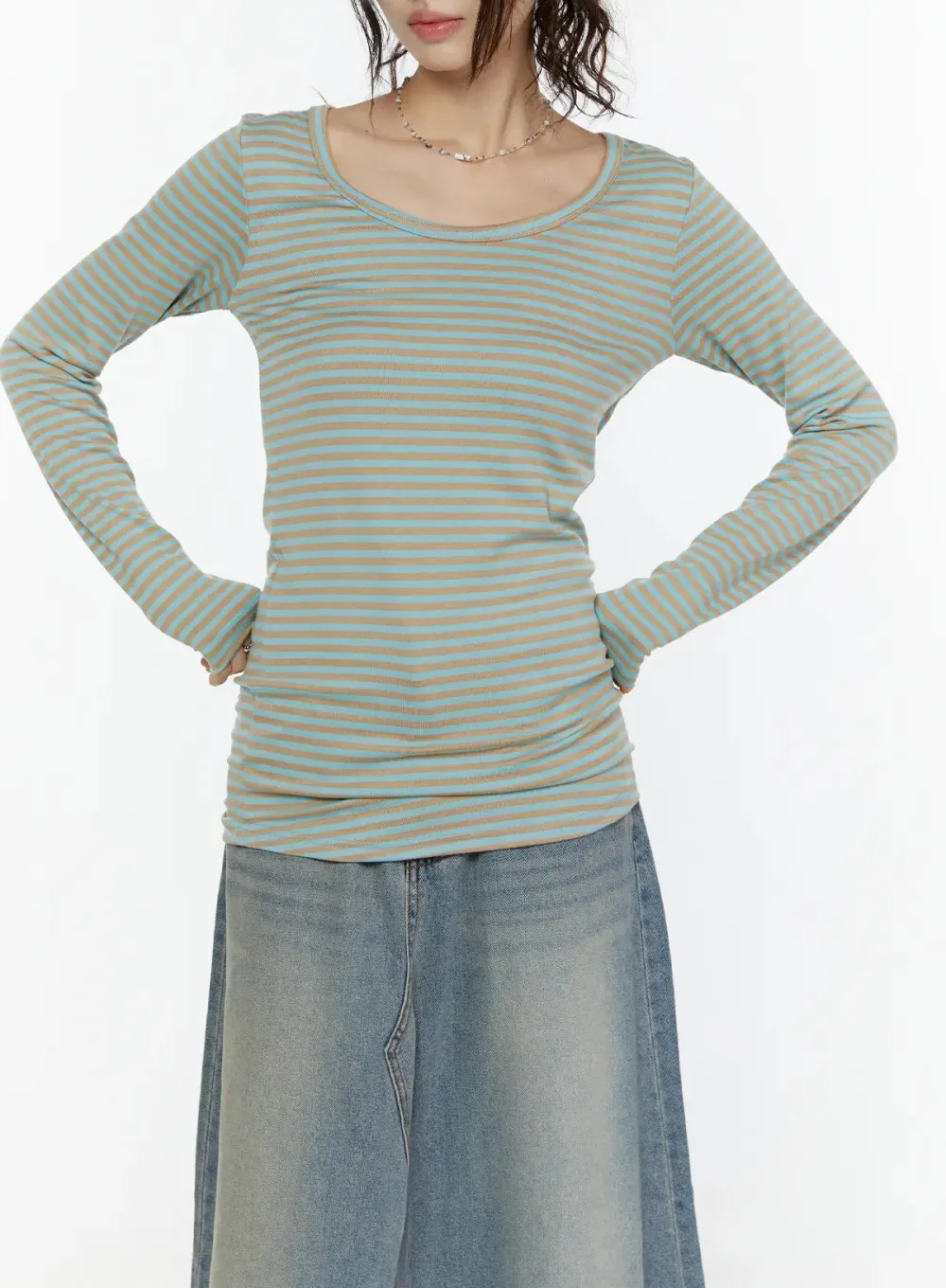 Striped Round Neck Long Sleeve Top