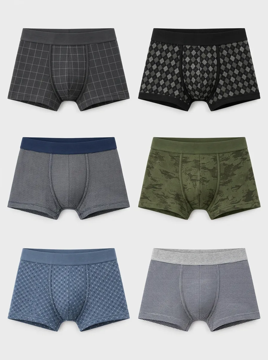 Men's Multi-Pattern Plaid Camo Striped Printed Boxer Briefs 6-Pack