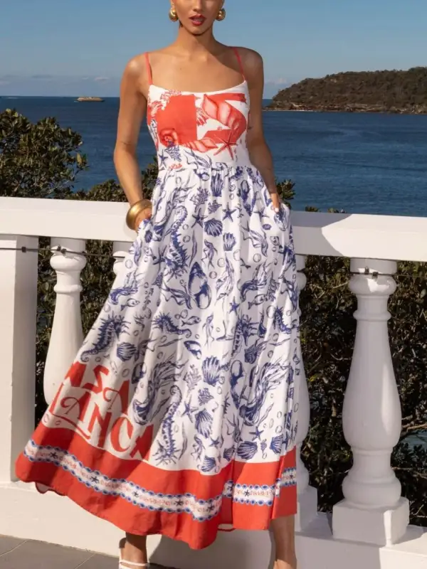 Printed Scoop Neck Dress Casual