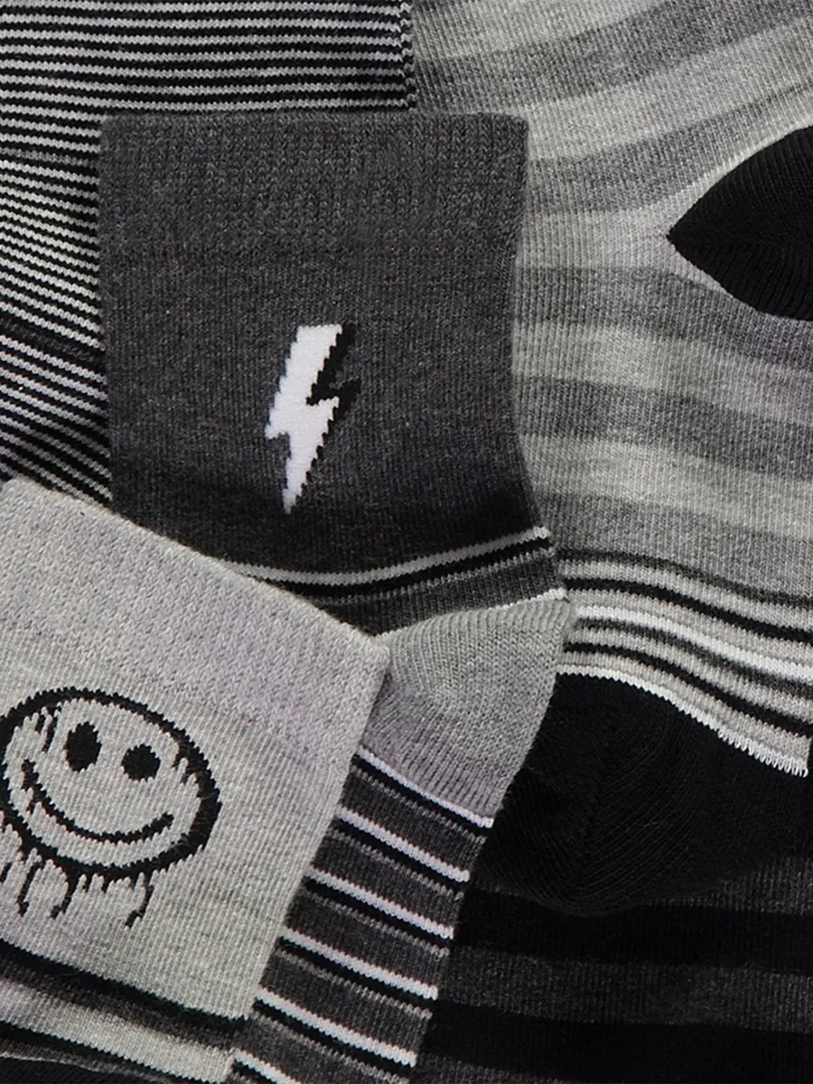 Grey Striped Ankle Socks 5 Pack