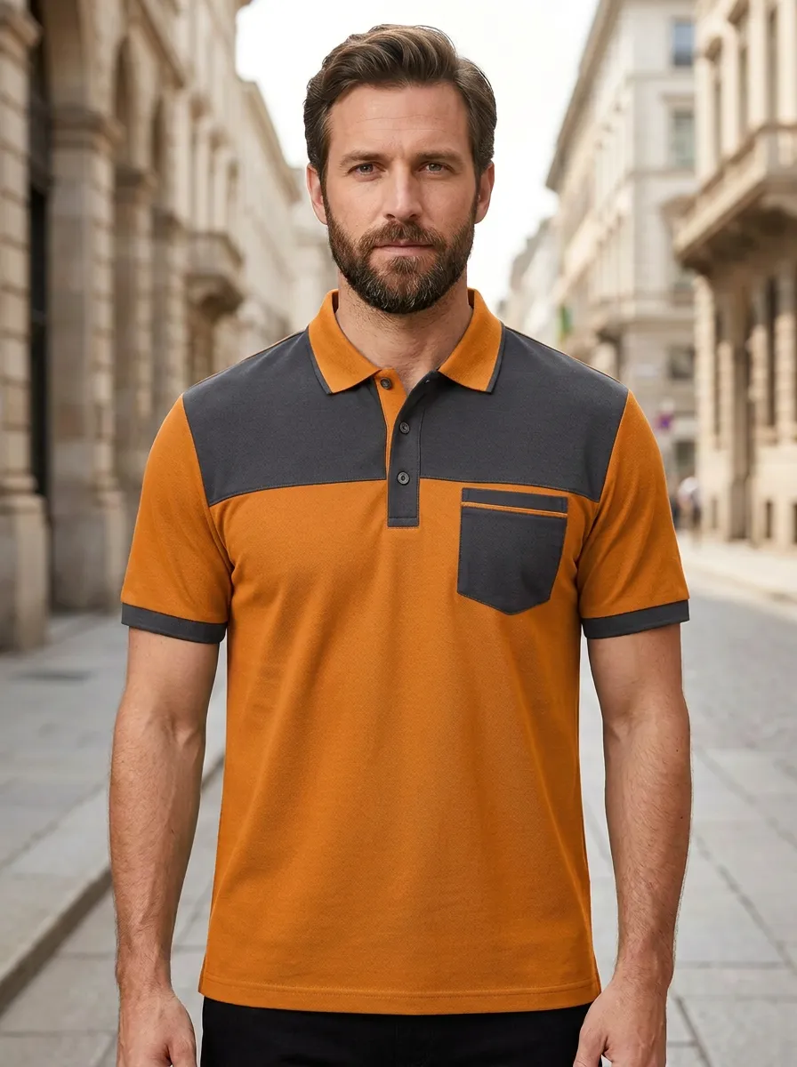 Men's Classic Colorblock Pocket Polo Shirt
