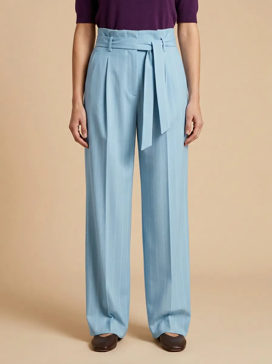 Office Belted High Rise Wide Leg Trousers