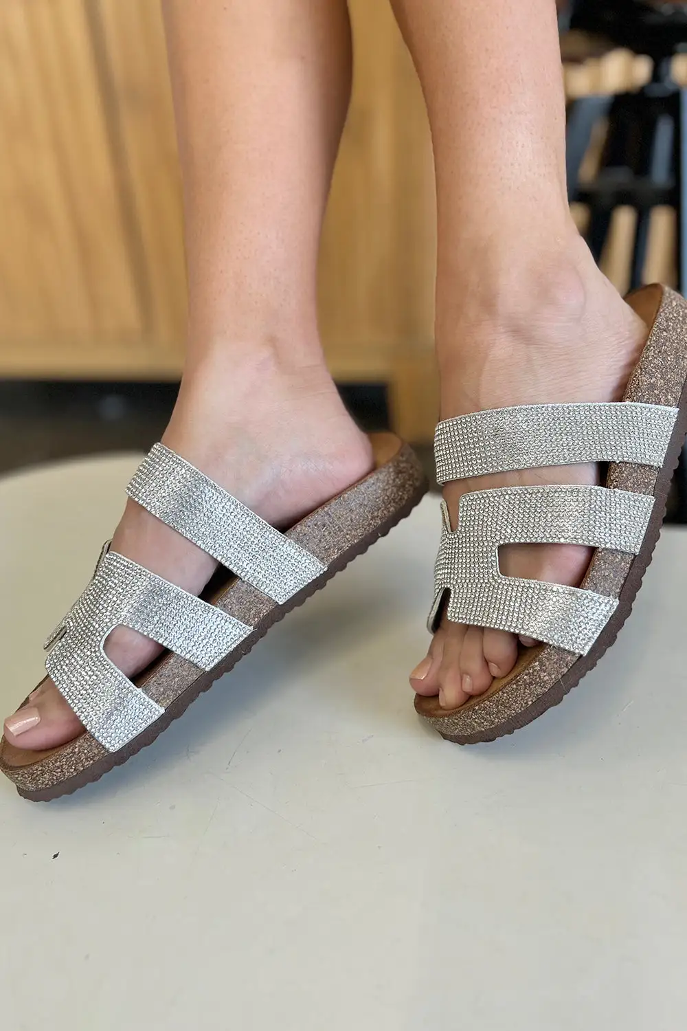 Open-Toe Rhinestone Flat Sandals