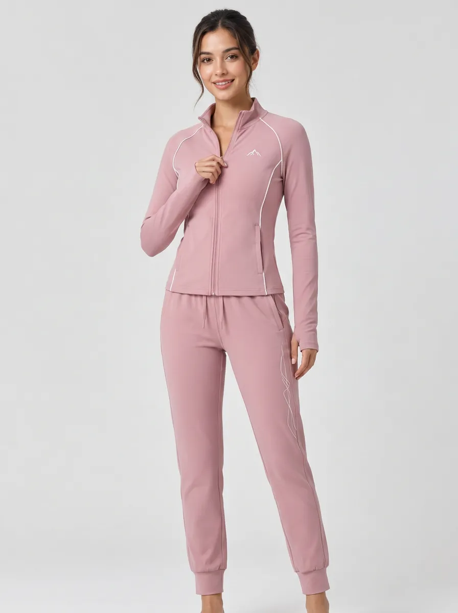 Women's Athletic Fitness Pink Mountain Graphic Tracksuit