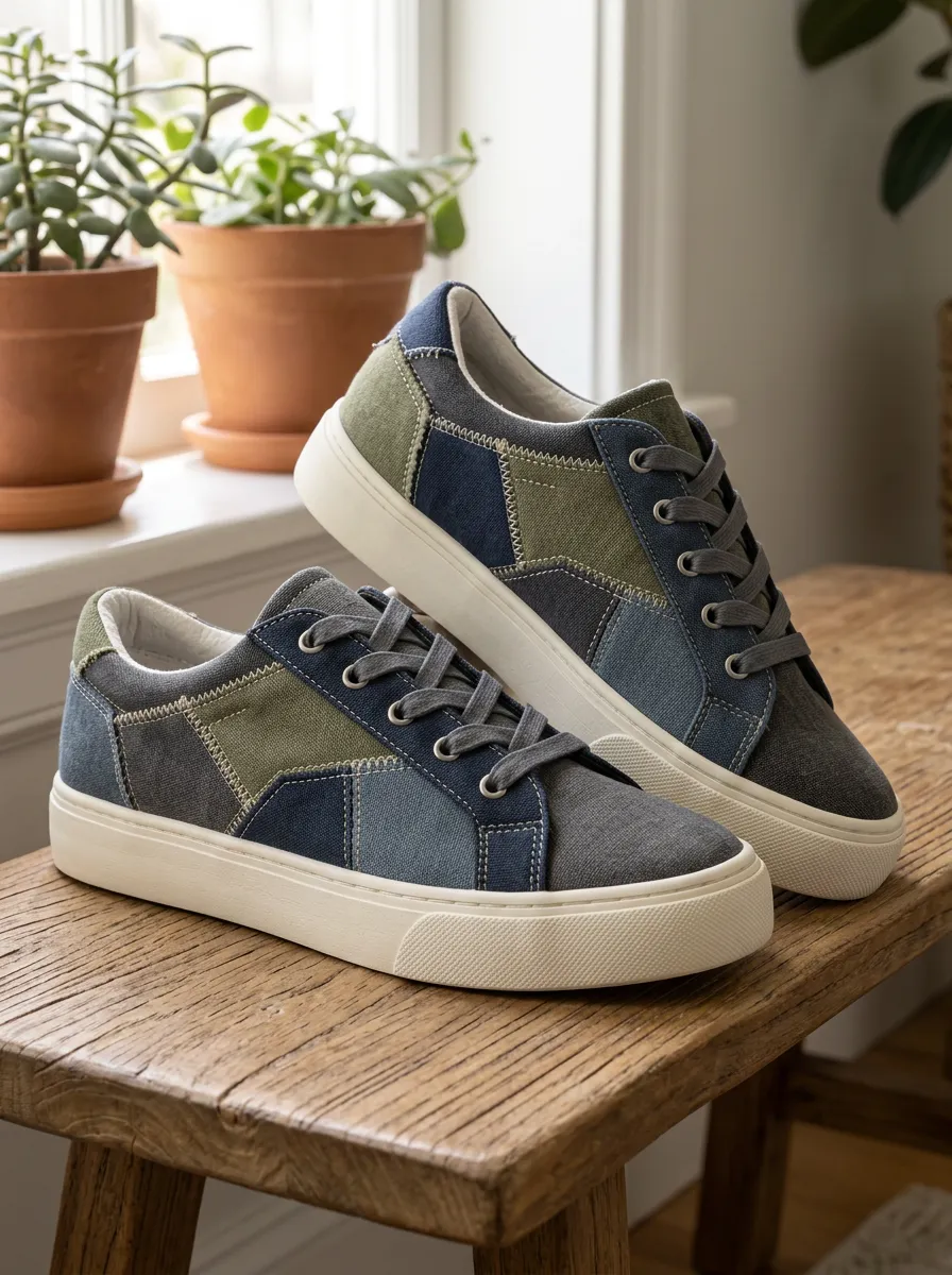 Men's Patchwork Colorblock Stitched Printed Canvas Shoes