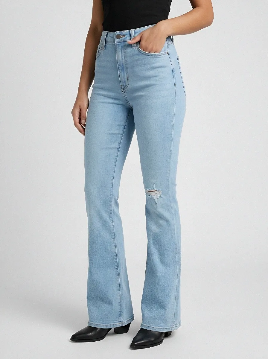Stretch Distressed Women's High-Waist Stretch Flare Jeans