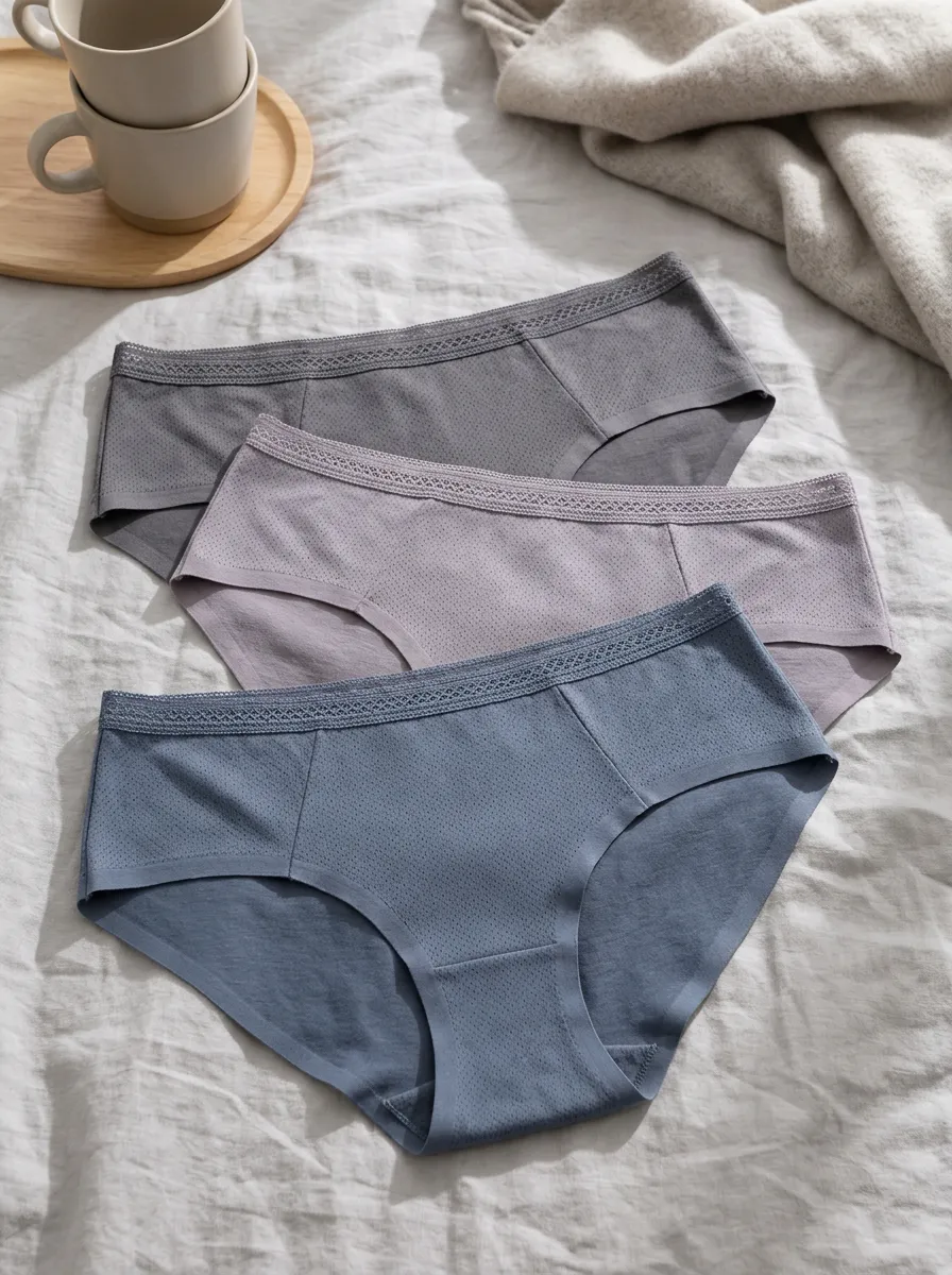 Women's Seamless Lace Trim Solid Color Printed Panties Set