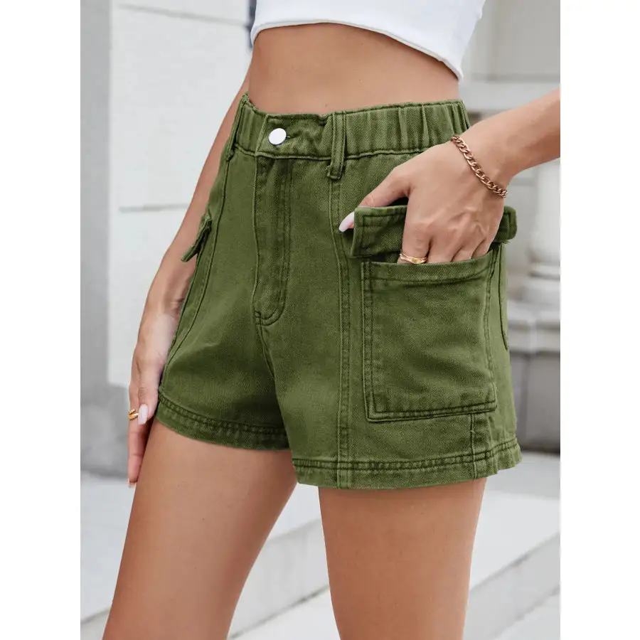Everyday High Waist Pocketed Cargo Denim Shorts