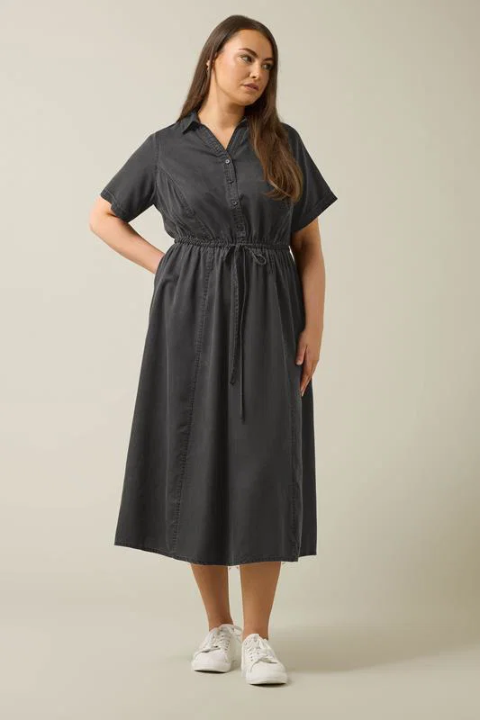 Black Lyocell Denim Shirt Dress detail 2