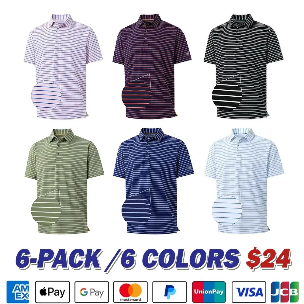 Men's Golf Striped Short Sleeve Polo Shirts Performance Comfortable Shirt