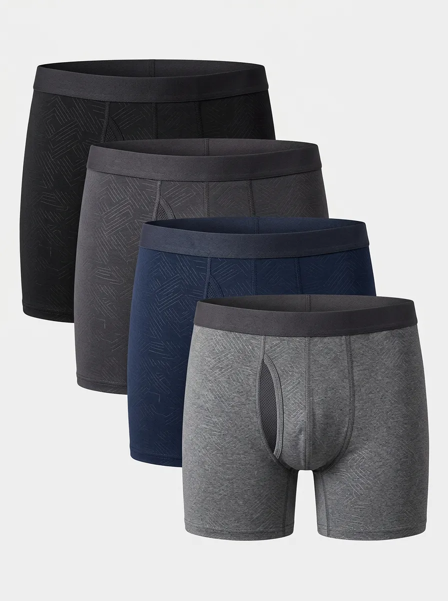Mesh Breathable-Look Geometric Cotton Men's Boxer Briefs Four-Pack