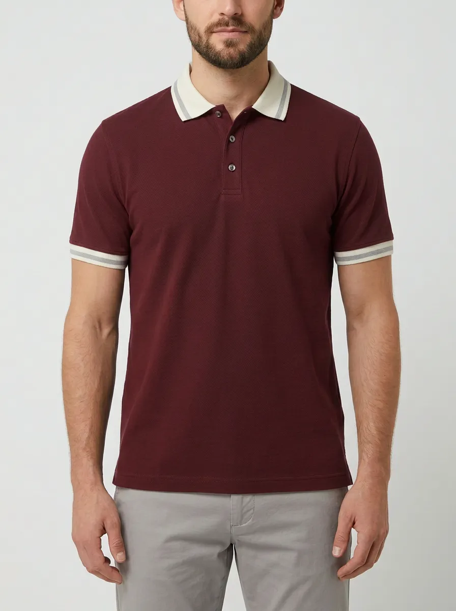 Men's Classic Comfort Striped Cuff Polo Shirt