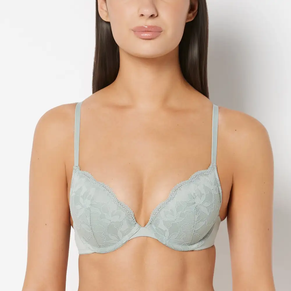 Minimal Push Up Plunge Bra With Charmed Lace