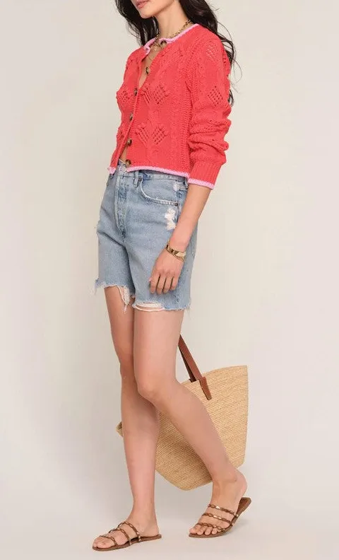 Red Cropped Knit Cardigan