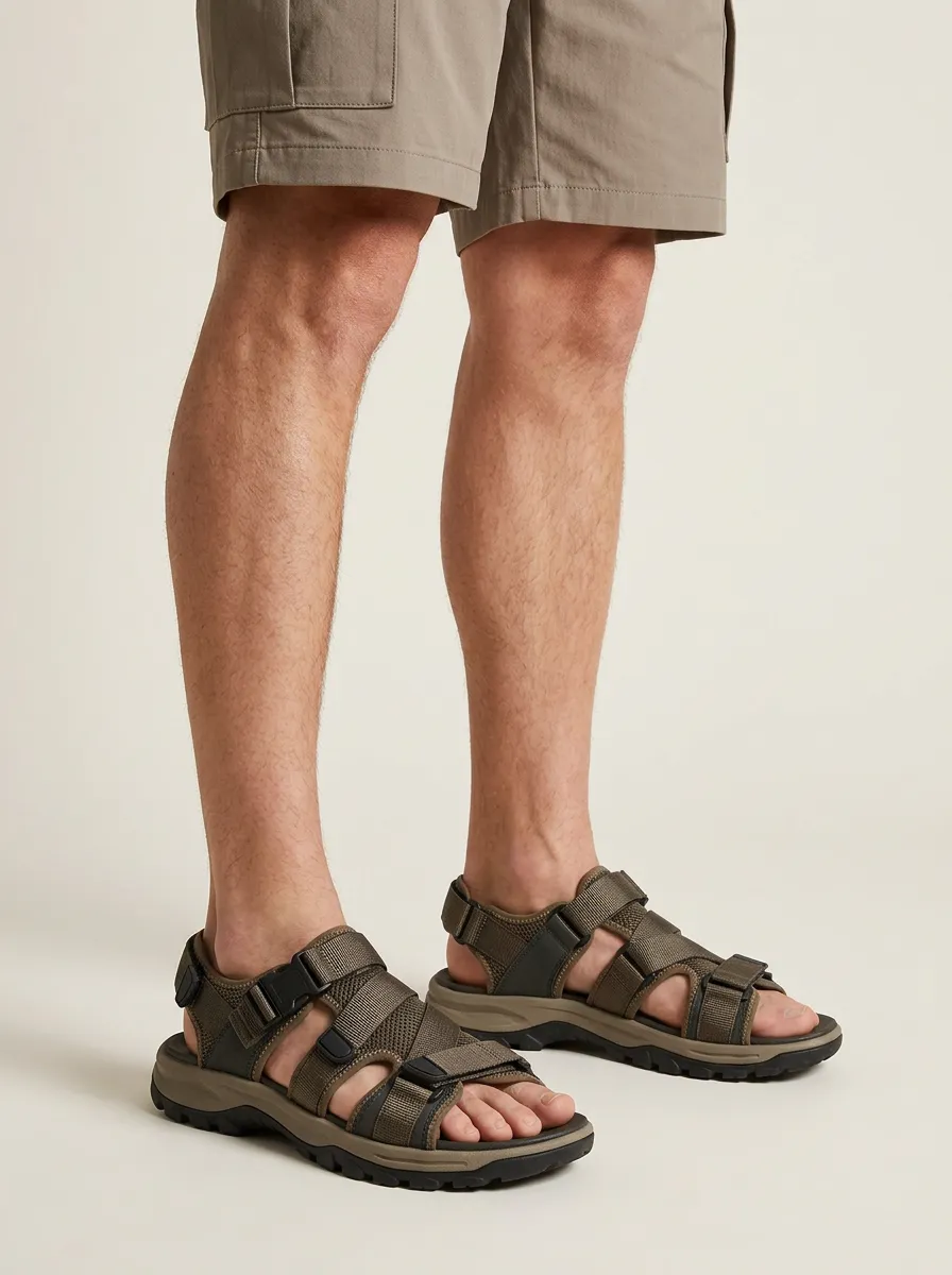 Men's Outdoor Hiking Olive Green Strappy Printed Sandals