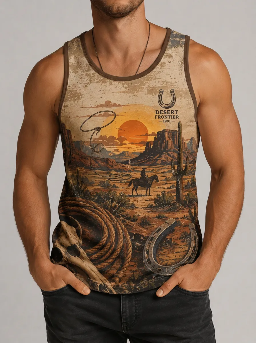 Men's Contrast Trim Desert Frontier Graphic Tank Top