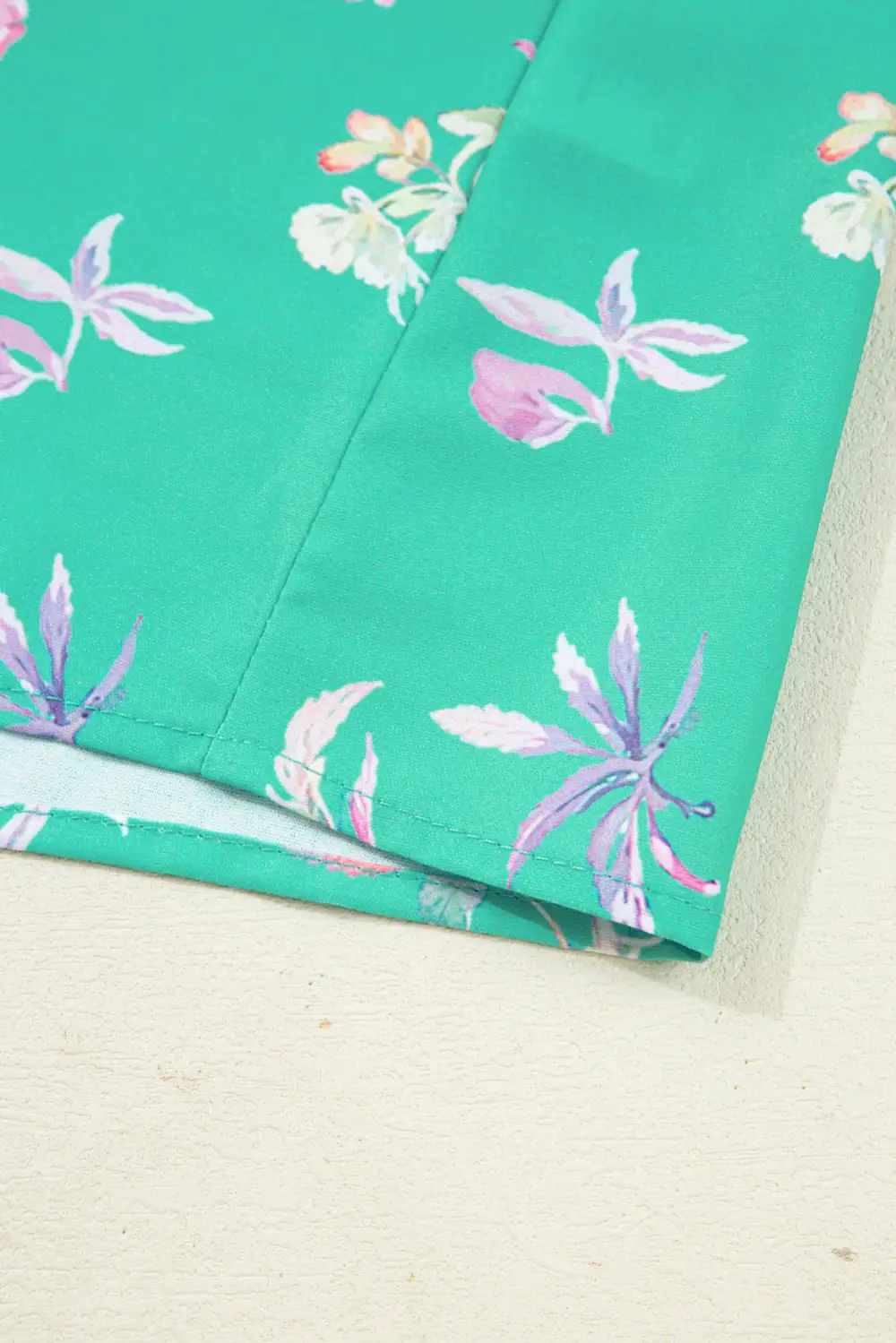 Green Floral Lantern Sleeve Button Front Shirt
