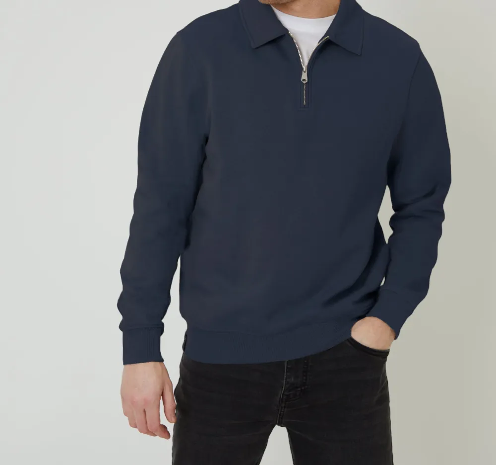 Men's Navy Collared Quarter-Zip Sweatshirt