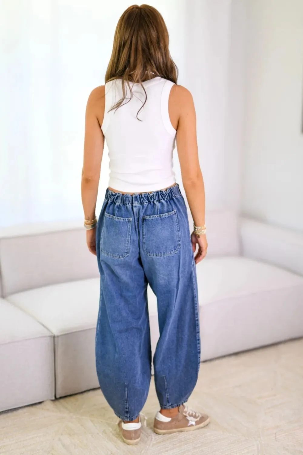 Pocketed Drawstring Denim Jeans