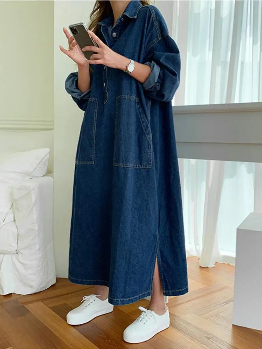 Sleeves Buttoned Long Shirt Maxi Dress