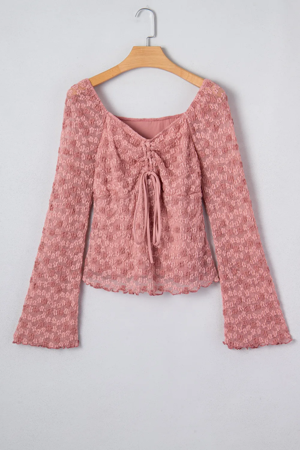 Peach Blossom Drawstring Knot Detail Blouse