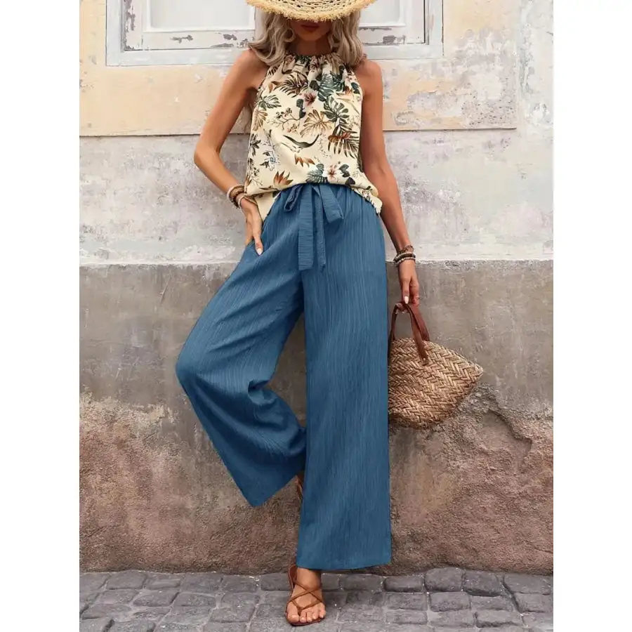 Printed Tank Top and Wide Leg Pants Set