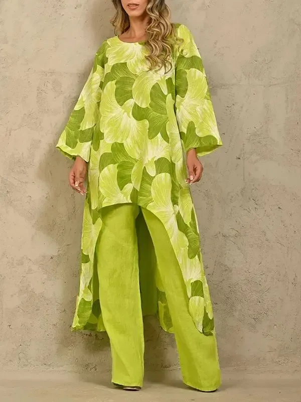 Printed long sleeve jumper irregular two-piece set