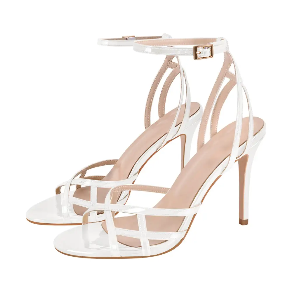 Round Toe Ankle Strap Stiletto Sandals