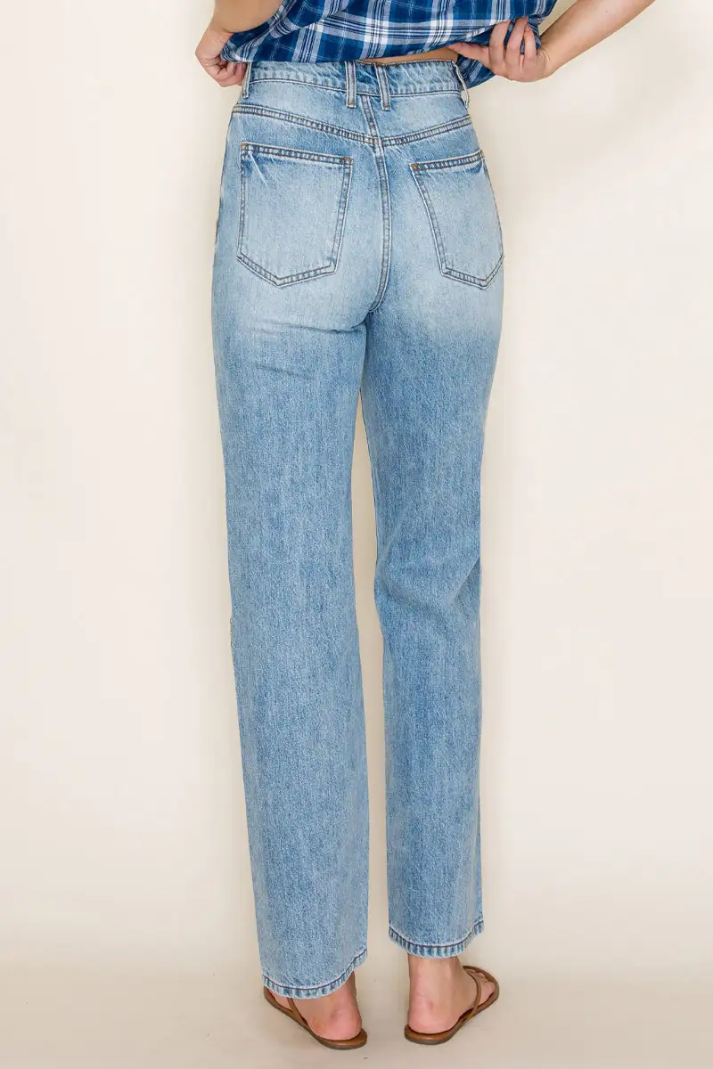 High Rise Studded Straight Jeans