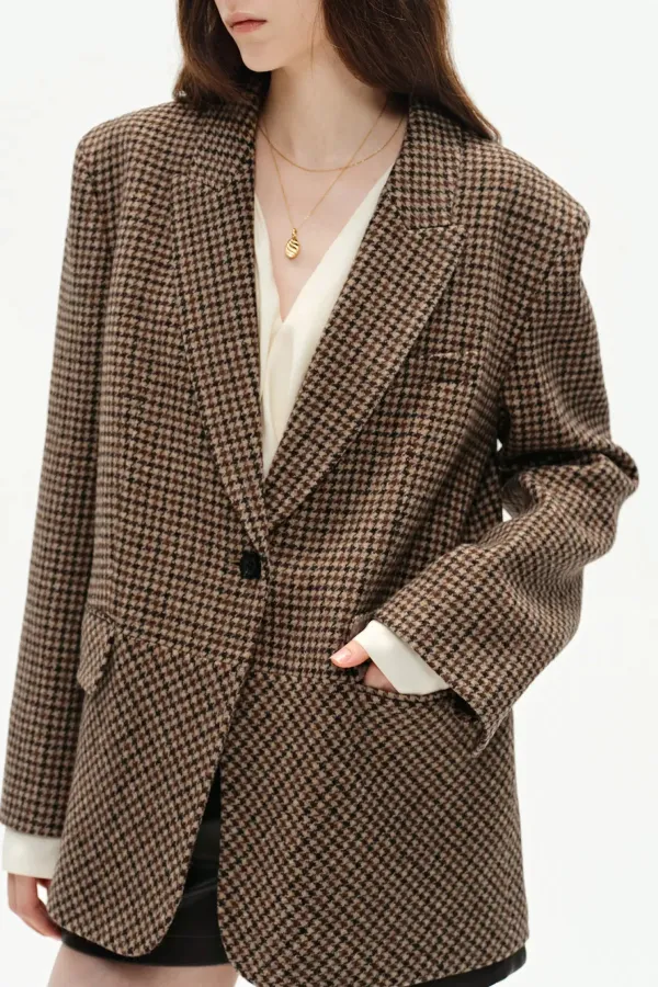 Asymmetric Houndstooth Wool Blazer
