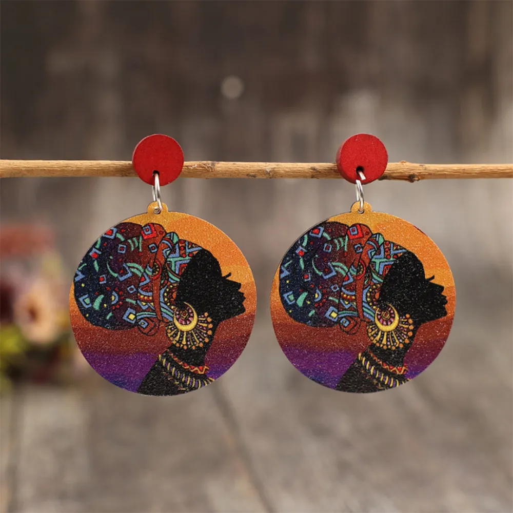 Retro Pattern Wooden Drop Earrings