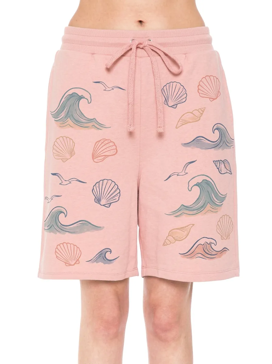 Women's Beach Lover Ocean Wave Seashell Coastal Graphic Shorts