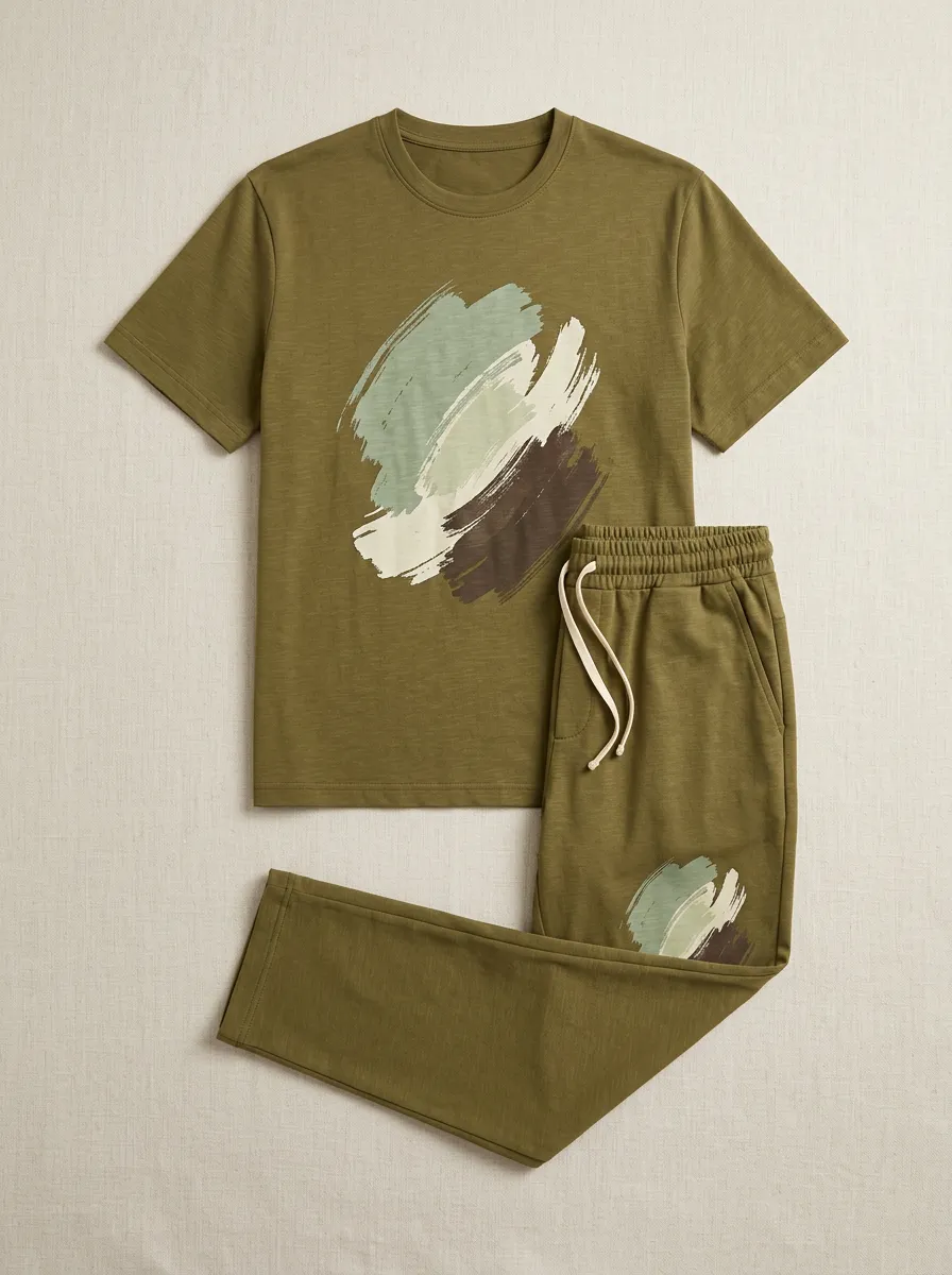 Men's Abstract Art Brushstroke Printed Casual Set