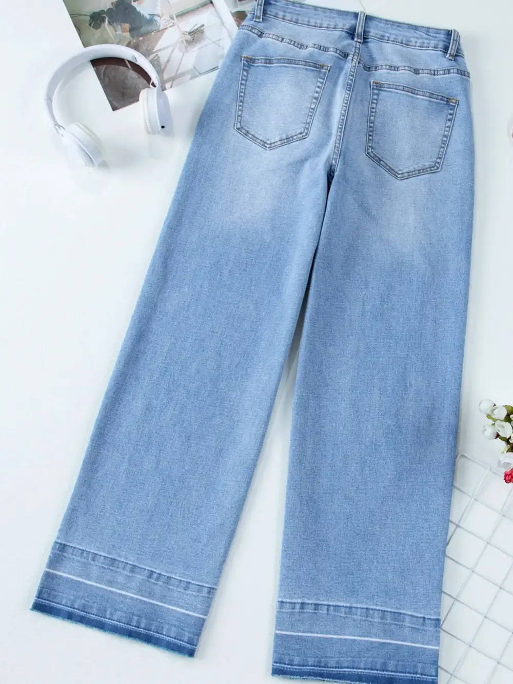 Versatile High Waist Wide Leg Washed Denim Jeans