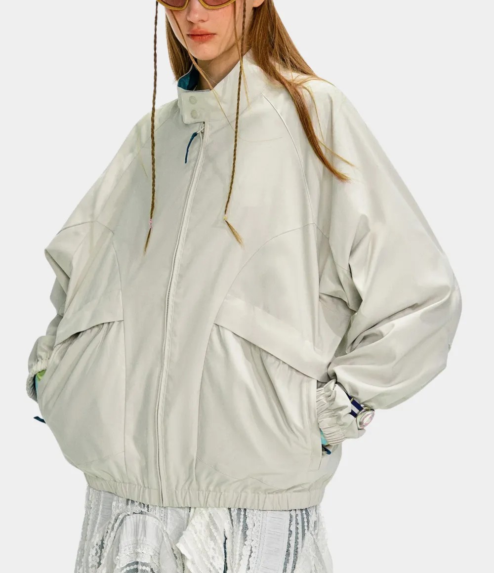 Wind Resistant Stand Collar Color Block Outdoor Utility Jacket