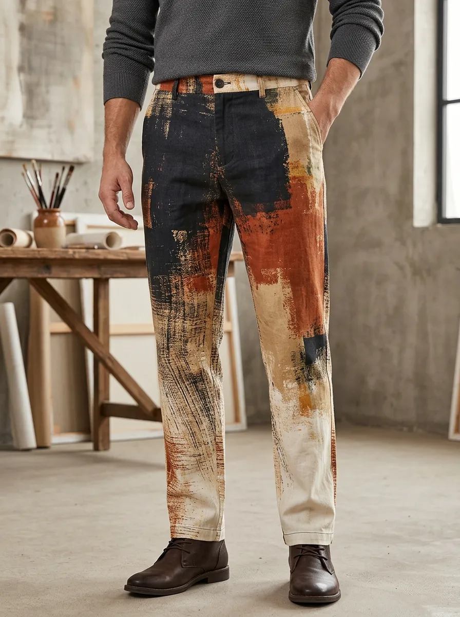 Men's Abstract Art Style Brushstroke Printed Pants
