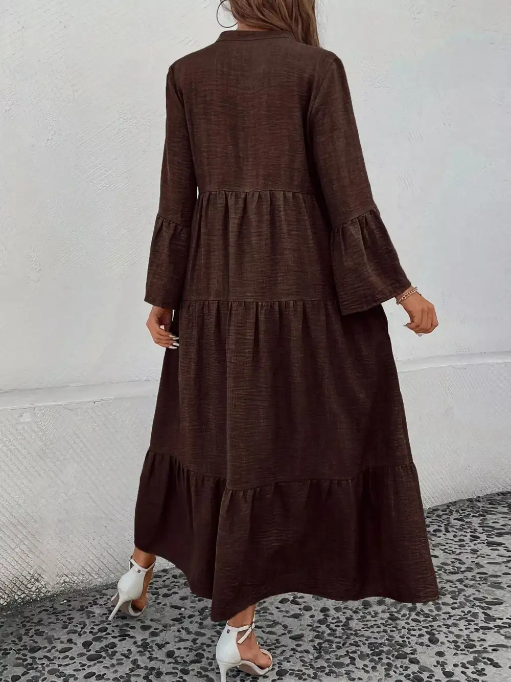Button Front Ruffle Tiered Dress Casual