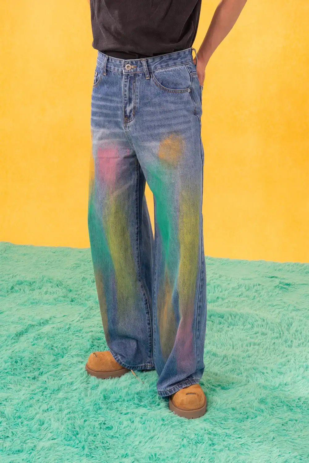 Spray-Paint Wide-Leg Jeans