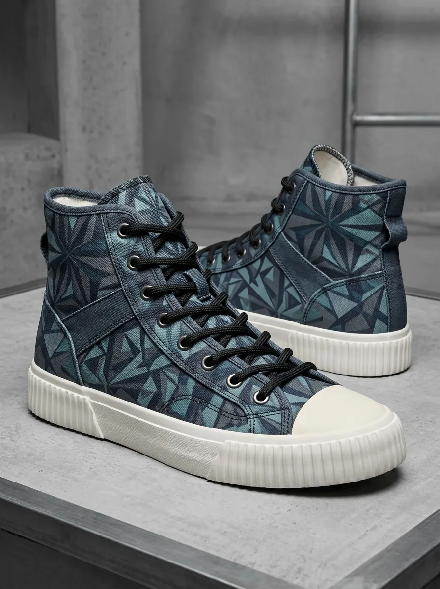 Men's Geometric Star Pattern Printed Canvas High Top Shoes