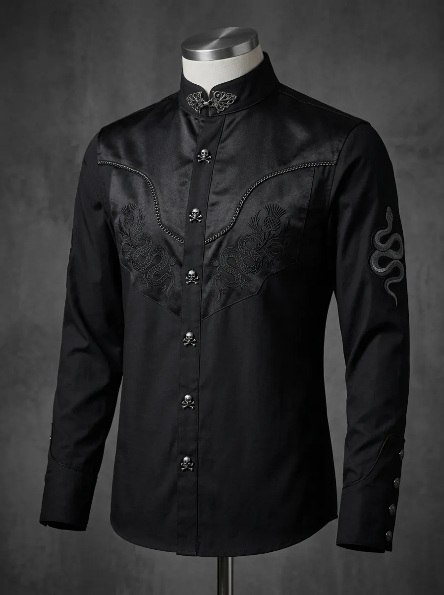 Arcane Skull Snake Thistle Look Men's Gothic Shirt