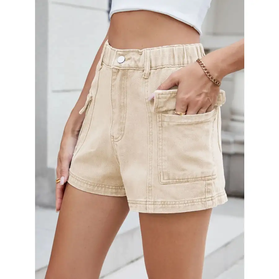 Everyday High Waist Pocketed Cargo Denim Shorts