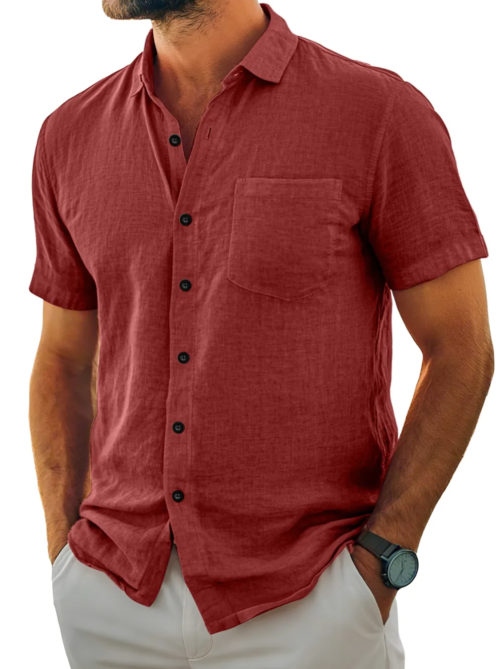 Clean Line Short Sleeve Open Collar Pocket Shirt