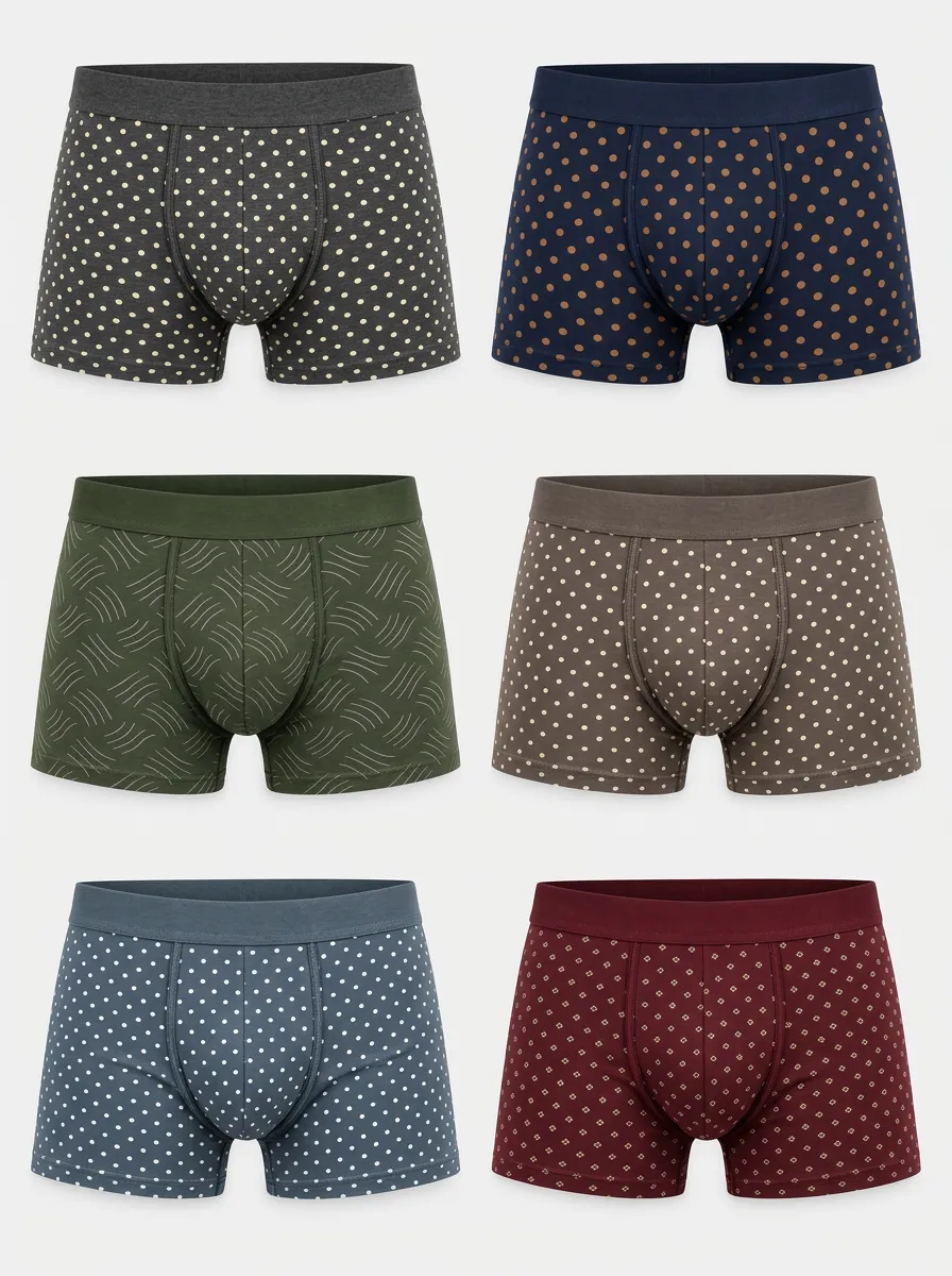 Men's Multi-Pack Polka Dot and Geometric Pattern Printed Boxer Briefs