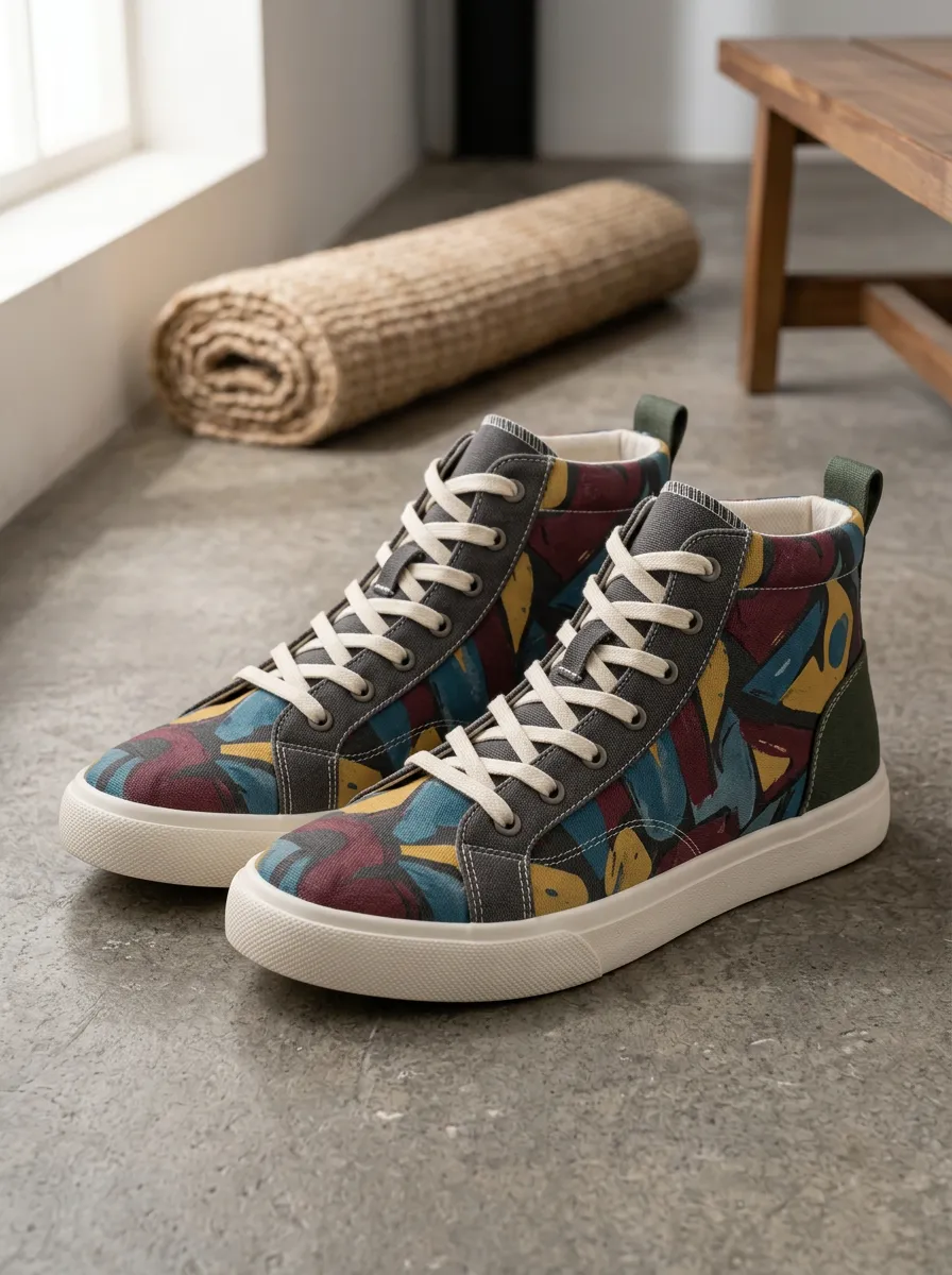 Men's Abstract Art Pattern Printed Canvas High Top Shoes