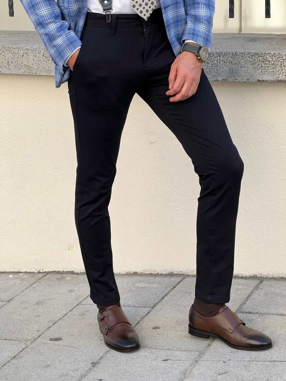 Polished Side Pocket Slim Fit Tailored Trousers